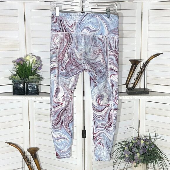 Cardio Works Leggings Swirl Blue Wine High Waist Pockets M - Picture 2 of 8